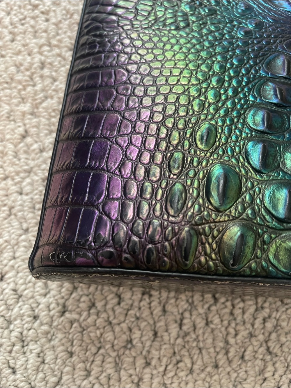 Brahmin Iridescent Croc-Embossed Crossbody in Purple, Blue, Green - Picture 3 of 5